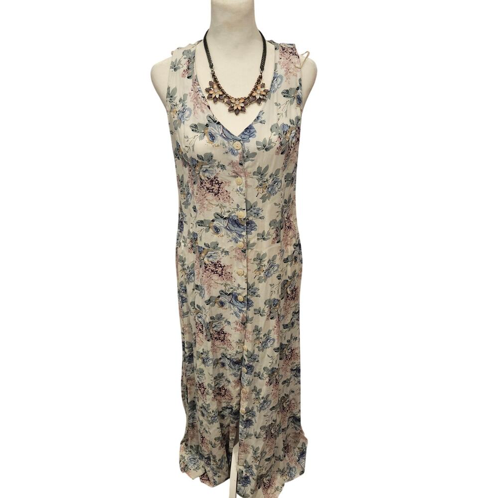 California girl button down tank dress womens 10 medium vintage floral cottage
